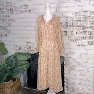 Daydream BY TIMO Floral Pleated Bust Puff Sleeve Button Down Midi Dress L